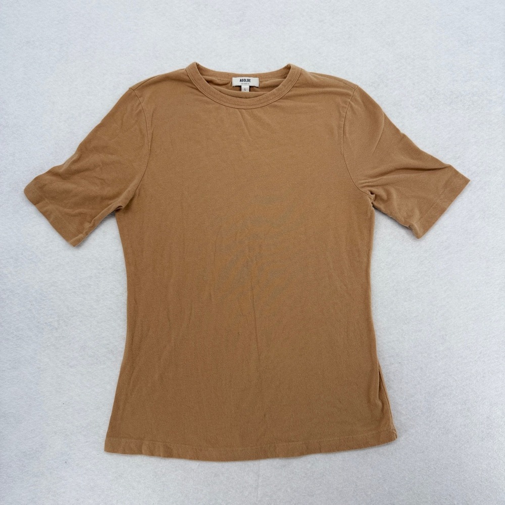Agolde Los Angeles Elie Womens Tan Short Sleeve Crewneck T-Shirt Size L USA Made